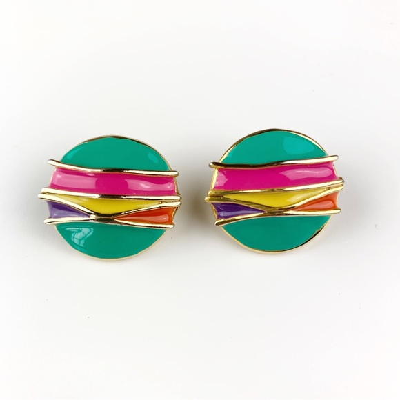 Jewelry - 80s Style Round Earrings Colorful